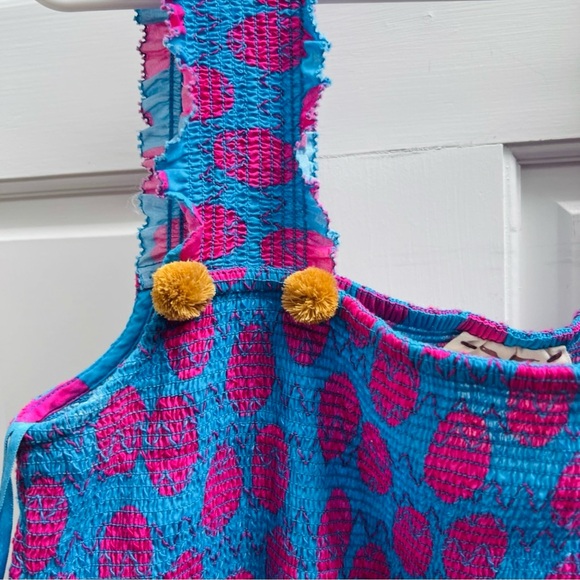 ANTHROPOLOGIE + FIGUE Luella Polka Dot Maxi Tiered Dress w Smocking & PomPoms - Picture 6 of 10